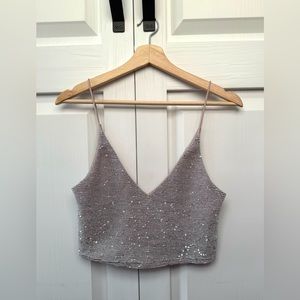 Forever 21 Rose & Silver Sequin Cropped Tank Top